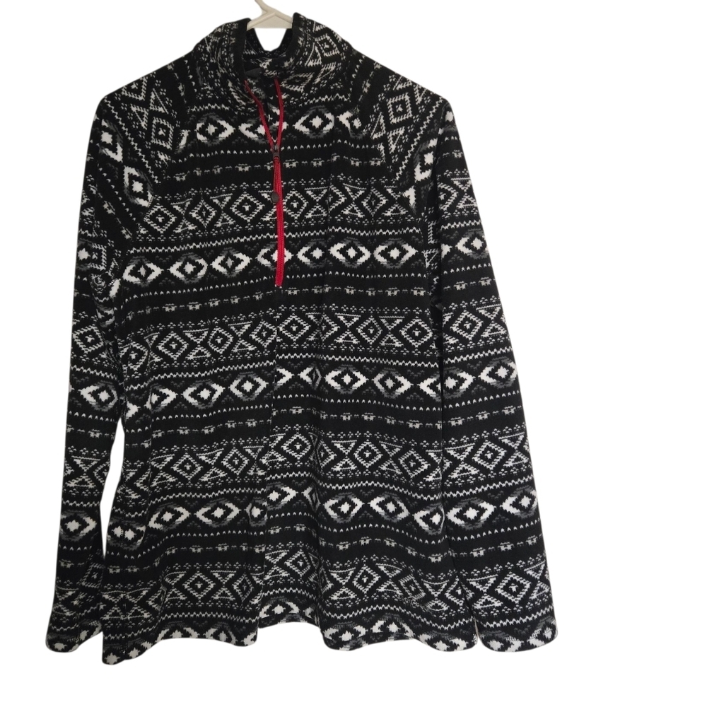 Eddie Bauer Black and White Womens Aztec Quarter Zip XL - Picture 2 of 5